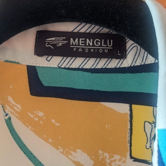 51. Menglu Women's Warm Cream Button Up Satin-Feel With Large Dispersed Abstract - Picture 3 of 7